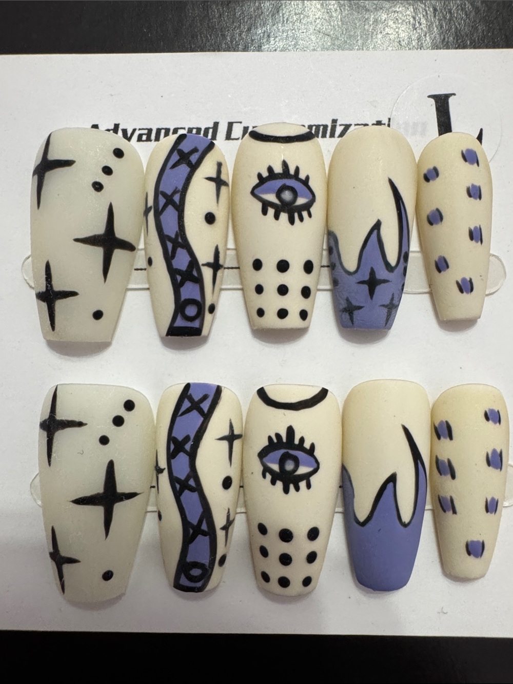 Hand-Painted Cream & Lavender Press-On Nail Set
